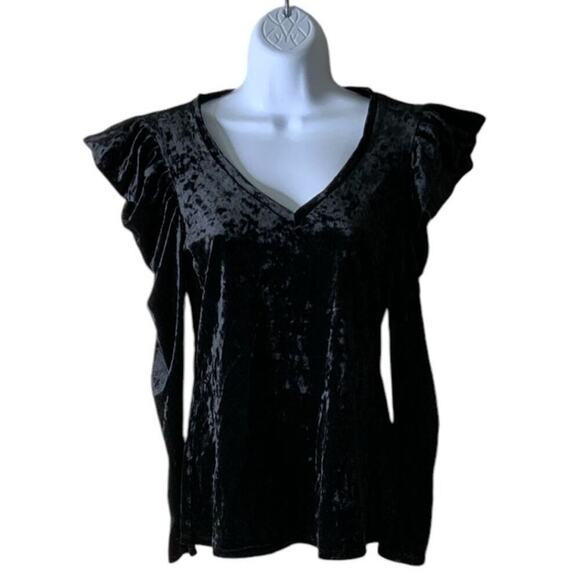 Bisou Bisou Michele Bohbot Vintage Shirt Womens M Long Sleeve Ruffled Cap Velvet - Picture 1 of 8